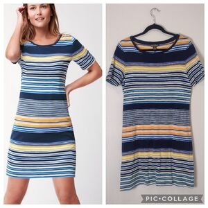 Tommy Bahama Cotton Stamos Stripe T-shirt Mini Dress Blue Yellow Size Medium